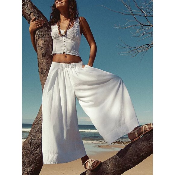 NWT FREE PEOPLE SOLD OUT Into You Eyelet Pant Set / White SZ: M - Picture 1 of 10